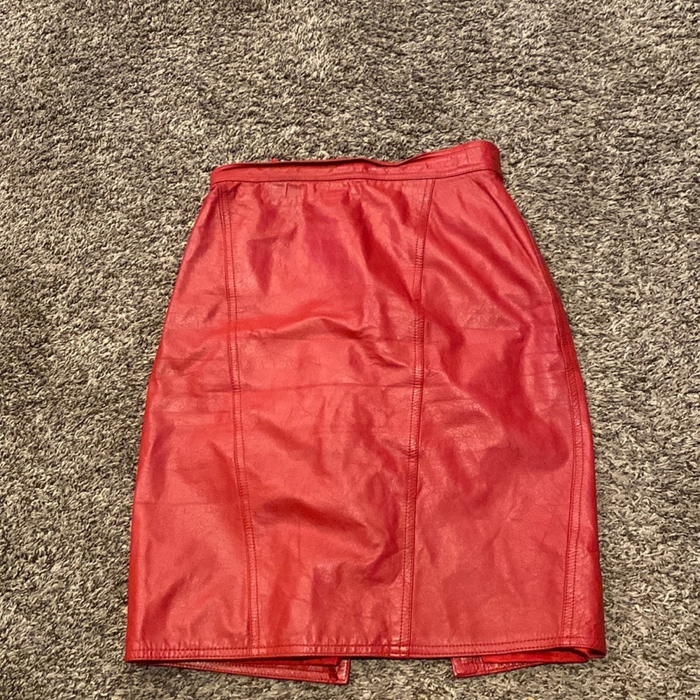 Vintage Red Leather Pencil Skirt, Size 9/10